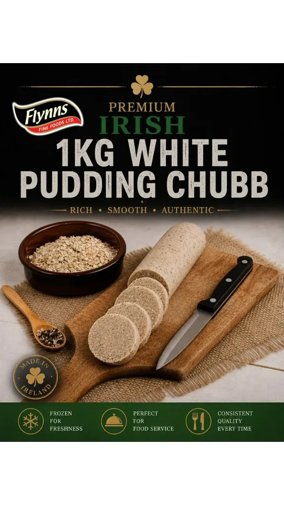 Flynns Irish 1kg White Pudding Chubbs (Frozen)